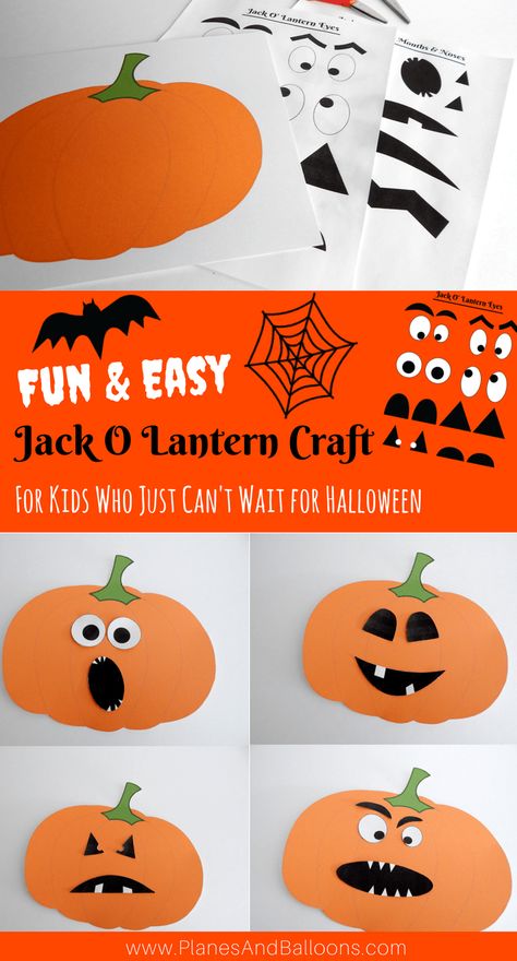 Easy Halloween crafts for preschool kids to make. Fun pumpkin craft - Jack O Lantern activity. #prek #preschool #halloween Make A Jack O Lantern Printable, Halloween Pumpkin Paper Crafts, Jackolantern Preschool Crafts, Paper Jack O Lantern Craft, Paper Jackolantern Craft, Jackolantern Crafts For Kids, Halloween Craft Printables Free, Paper Pumpkin Craft For Kids, Pumpkin Paper Crafts For Kids