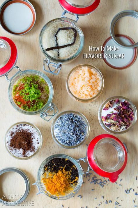 Flavored Sugars, Infused Sugar, Vanilla Bean Powder, Sugar Recipes, Diy Food Gifts, A Spicy Perspective, Flavored Salts, Flavored Sugar, Homemade Spices