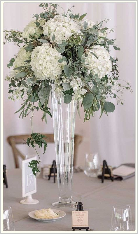 Amazon  the one-stop-shop for all your wedding flower needs. Tall Wedding Centerpieces, Unique Wedding Flowers, Wedding Floral Centerpieces, Tall Centerpieces, Dusty Miller, Tall Vase, Flower Centerpieces Wedding, White Hydrangea, Deco Floral