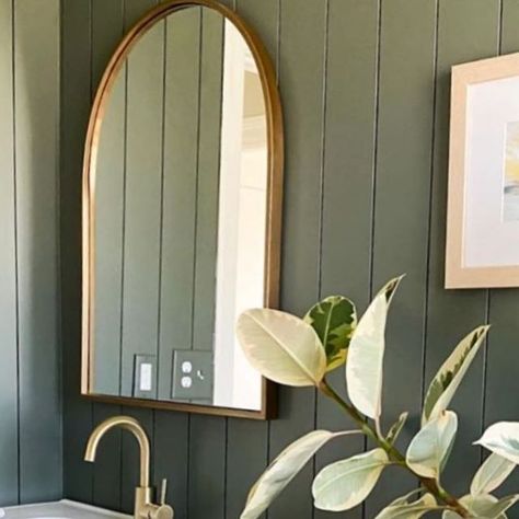 Nerissa Sarantos on Instagram: "If you have a mostly neutral paint palette throughout your home, bathrooms are a great space to incorporate a moody color or bold wallpaper pattern. I am loving the painted green vertical shiplap in this bathroom. And guess what, I have the paint color for you today! (Behr) Pinecone Hill. Happy Friday friends! Design: @mylushabode" Pinecone Hill Behr, Pinecone Hill Behr Paint, Green Vertical Shiplap, Neutral Paint Palette, Green Bedroom Walls, Vertical Shiplap, Lake House Bathroom, Shiplap Bathroom, Friends Design