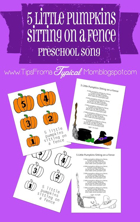 5 Little Pumpkins Sitting on a Fence Preschool Song download and printables - Tips from a Typical Mom Kindergarten Seasons, Pumpkin Poem, 5 Little Pumpkins, Five Little Pumpkins, Preschool Fall, Toddler Curriculum, Preschool Units, Learn Math, Pumpkin Printable