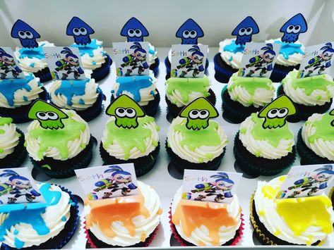 Splatoon Cupcakes, Splatoon Party Ideas, Splatoon Birthday Party Decorations, Splatoon Birthday Party Invitations, Inkopolis Square, Splatoon Food, Mem Cakes Splatoon, Splatoon Cake, Splatoon Birthday