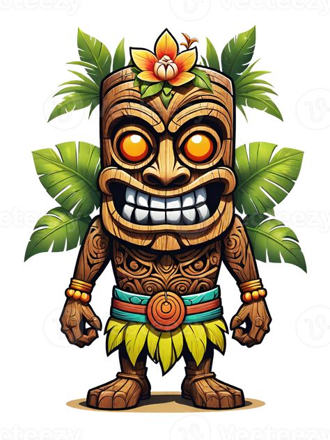 AI generated Tiki wooden tribal mascot cartoon character ethnic ornaments design on transparent background Tiki Cartoon, Mini Surfboard, Shapes Template, Tiki Ideas, Tiki Tattoo, Beach Rainbow, Tiki Faces, Tiki Man, Hawaii Tiki