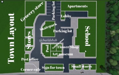 Bloxburg Towns Large Plot Layout, Boo Burg City Layout, Bloxburg Layouts For Towns, Aesthetic Bloxburg Town Layout, Town In Bloxburg Layout, Bloxburg Town Layout With Apartment, Bloxburg Towns Large Plot, Bloxburg City Ideas Layout Big Plot, Bloxburg Town Houses Ideas