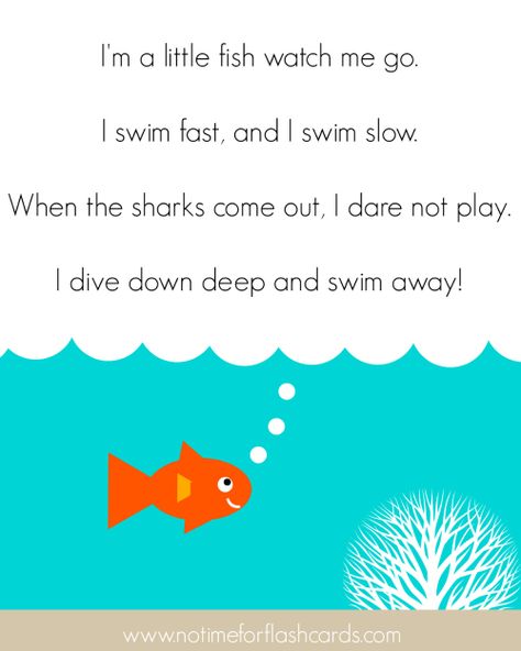 Song, "I'm a Little Fish" (Tune: "I'm a Little Teapot"; from No Time for Flash Cards) Rainbow Fish Song, Ocean Lesson Plans, Preschool Poems, Ocean Theme Preschool, Circle Time Songs, Pets Preschool Theme, Toddler Lessons, Kindergarten Songs, Classroom Songs