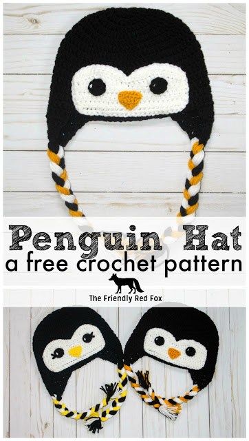 Pola Topi, Crochet Character Hats, Crochet Animal Hats, Penguin Hat, Crochet Penguin, Crochet Kids Hats, Crochet Hat Free, Crochet Beanie Pattern, Crochet Hats Free Pattern