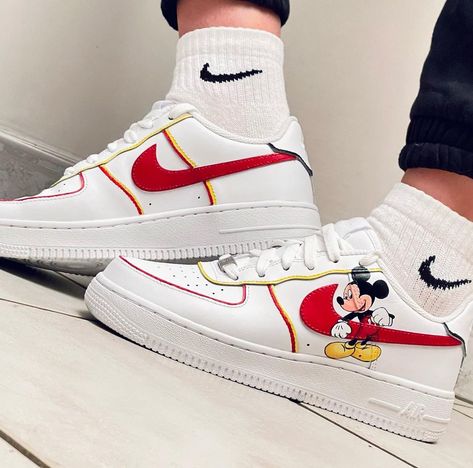 GIORGIA | Custom Lab (@lemie_scarpine) posted on Instagram • Mar 30, 2022 at 7:11pm UTC Mickey Mouse Shoes, Galaxy Converse, Nike Air Force 1 Custom, Air Force 1 Custom, Air Forces, Shoes Air, Custom Nikes, Custom Sneakers, Nike Cortez Sneaker