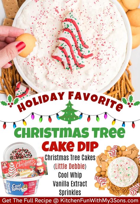 Christmas Tree Cake Dip, Tree Cake Dip, Little Debbie Christmas Tree Cakes, Little Debbie Snack Cakes, Frosted Animal Crackers, Cake Batter Dip, Little Debbie Christmas Tree, Dessert Dip Recipes, Debbie Snacks