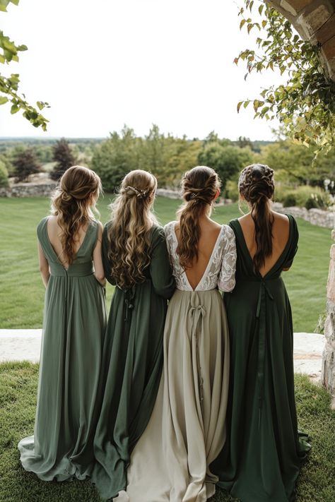 Mixed Green Bridesmaid Dresses, Shades Of Green Bridesmaid Dresses, Bridesmaid Dresses Green, Forest Theme Wedding, Fairy Tale Wedding Dress, Green Palette, Dresses Green, Wedding Vision, Green Gown