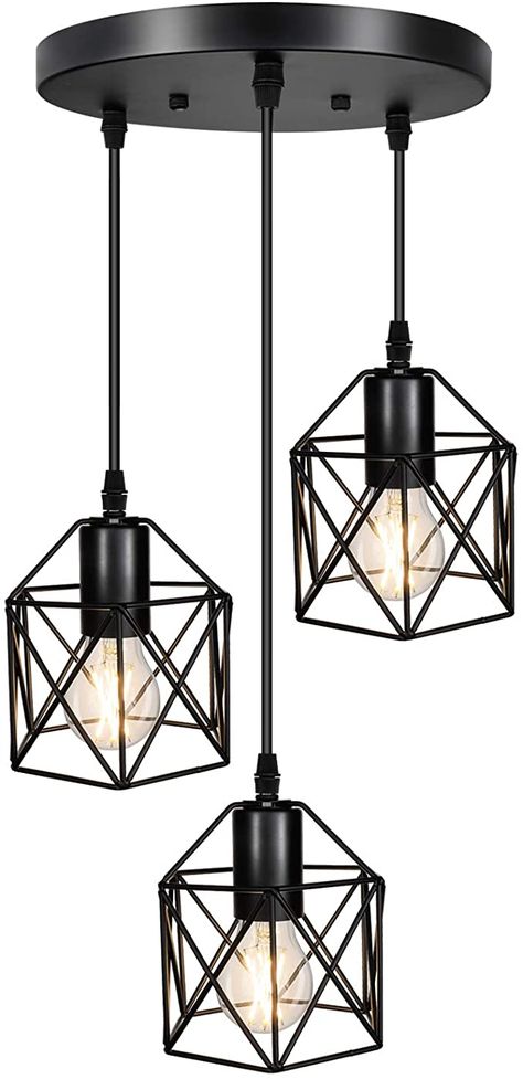 Light Fixtures Vintage, Pendant Light Set, Lamps For Kitchen, Cage Pendant Light, Rustic Pendant Lighting, Hanging Ceiling Lamps, Island Dining, Farmhouse Pendant Lighting, Bar Black