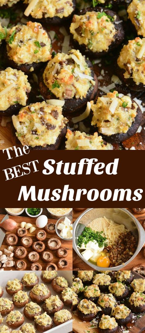 These are the best stuffed mushrooms!  Classic Stuffed Mushrooms recipe featuring baby bella mushrooms stuffed with a mixture of cream cheese, herbs, onions and more cheese.#mushrooms #appetizer #stuffed #stuffedmushrooms Classic Stuffed Mushrooms, Best Stuffed Mushrooms, Easy Stuffed Mushroom Recipe, Vegan Stuffed Mushrooms, Resep Vegan, Mushrooms Stuffed, Stuffed Mushrooms Easy, Baby Bella Mushrooms, Mushroom Recipes Healthy