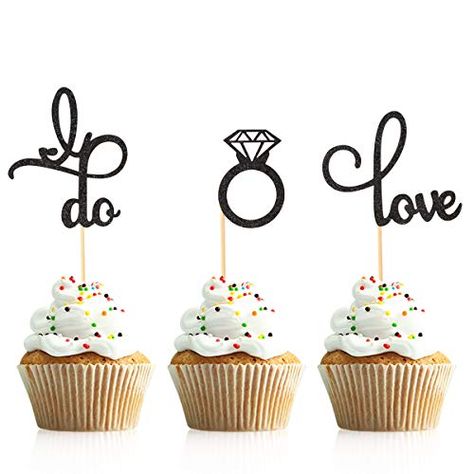 Wedding Cupcake Table, He Asked She Said Yes, Ring Cupcake Topper, Engagement Party Cake, Beautiful Cupcakes, Cake Picks, She Said Yes, Engagement Party Decorations, Ring Heart