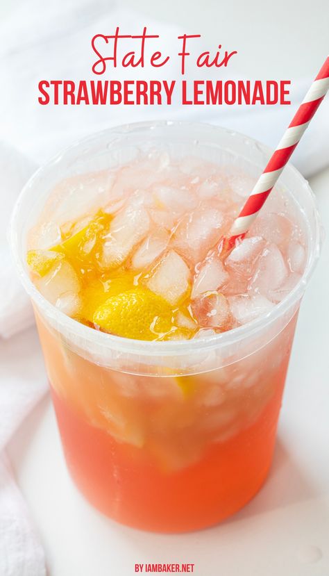 A jar filled with a large serving of strawberry lemonade, with a red and white striped straw, sitting on a white surface. Lemonade Strawberry, Cold Drinks Recipes, Homemade Lemonade Recipes, Peach Lemonade, I Am Baker, Lemonade Drinks, Cherry Limeade, Beverage Recipes, Fresh Lemonade