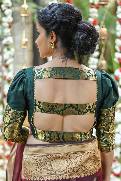 U Neck Blouse, Sacramento Green, Designer Blouses Online, House Of Blouse, Banarasi Brocade, New Saree Blouse Designs, Latest Model Blouse Designs, Blouse Design Images, Simple Blouse Designs