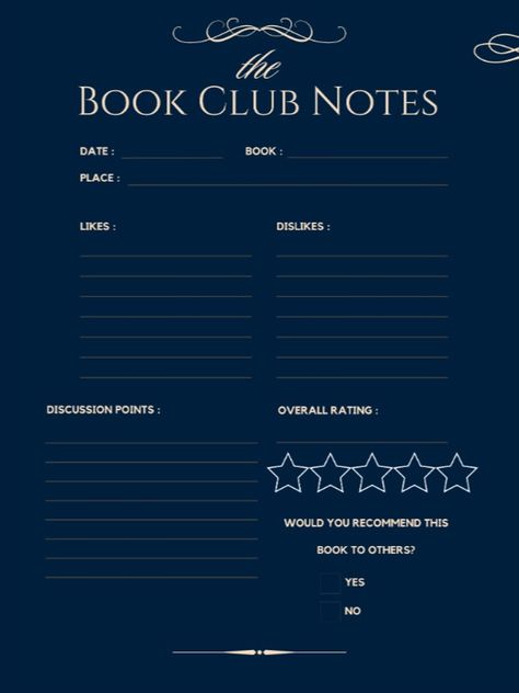 Fantasy Romance Book Club Notes Template | Printable Download | Level up Your Book Club's Conversation Game with our Digital Book Club Notes Template! #BookClubNotes#BookClubInspiration#BookClubOrganization#BookClubPlanner#BookishConversations#BookClubTips#FantasyRomance Book Club Printables For Adults, Book Club Template, Book Club Start Up, Book Club Introduction, Book Review Printable, Notes Template Printable, Book Club Printables, Printables For Adults, Fantasy Romance Book