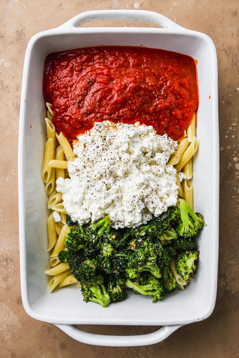 Easy Cottage Cheese Pasta Bake | Walder Wellness, RD Cheese Pasta Bake, Cottage Cheese Pasta, Broccoli Spinach, Healthy Whole Food Recipes, Healthy Vegetarian Dinner, One Pot Dinners, Cottage Cheese Recipes, Delicious Pasta, Cheese Pasta