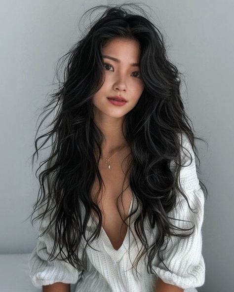 Embracing the natural beauty of messy waves and lightweight knits 🌞✨ Feeling the summer vibes and loving the simplicity of this look. Sometimes, all you need is a touch of nature to feel refreshed and beautiful. 💕 #NaturalBeauty #SummerVibes #MessyWaves #LightweightKnit #EffortlessStyle #HairGoals #FashionInspiration #SimpleElegance #BeautyInSimplicity #SelfLove #DailyInspo #HollyKimStyle Loose Waves Natural Hair, Beach Waves With Layers, Wavey Hair Styles Long Natural, Hairstyles For Layers, Waves Natural Hair, Perm Hair Styles, Messy Long Hair, Hair Care Routine Daily, Asian Dragons