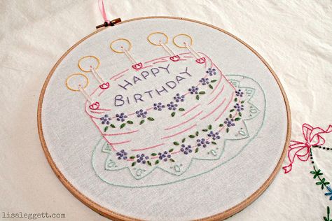 Embroidered Birthday Cake by Pam Pedersen | Flickr - Photo Sharing! Happy Birthday Embroidery, Diaper Cakes Tutorial, Birthday Embroidery, No Time Like The Present, Anniversaire Diy, Hand Embroidery Patterns Free, Halloween Post, Birthday Card Craft, Love Embroidery