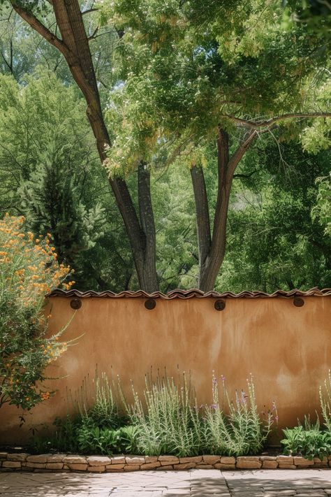 Spanish-inspired garden wall - Midjourney AI Texas Vernacular Architecture, Spanish Garden, Wall Garden, Tiny House Cabin, Landscape Walls, Garden Wall, Tiny House, Wall