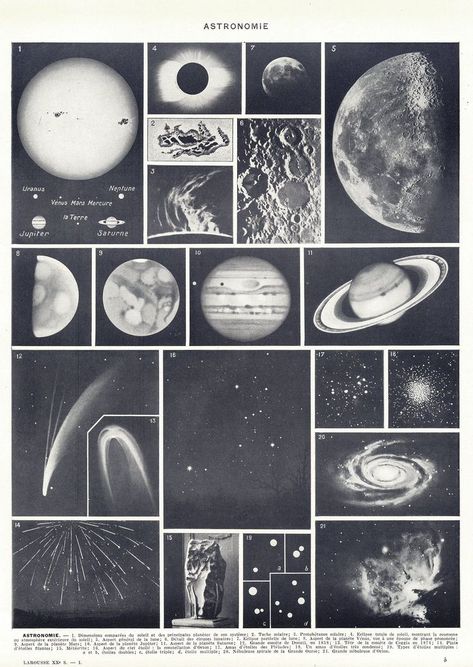 Double-sided vintage black and white astronomy print. It shows on one side illustrations of the solar system's planets and the starry night sky and on the reverse photographs of famous observatories and telescopes. This vintage astronomy poster comes from a 1936 French Larousse dictionary and illustrated the "astronomie" article, which of course means Astronomy in French. This lovely astronomy print would make a perfect astronomy gift for a great astronomy decor. 𝗦𝗜𝗭𝗘 : page approx. 23.4 ... Space Themed Cover Page, Space Poster Vintage, Poster Print Black And White, Posters For Room Black And White, Astronomy Telescope Aesthetic, Aesthetic Photos For Wall Vintage, Astronomy Art Vintage, Black And White Astronomy, White And Black Poster