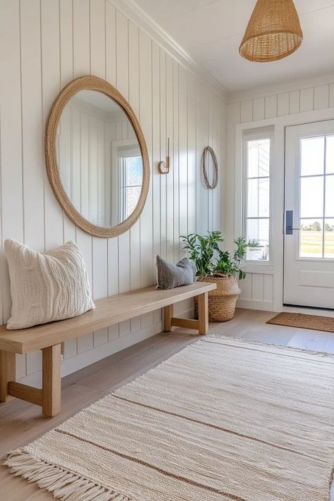 "Elevate your home’s first impression with a Scandinavian-Inspired Entryway! 🍃✨ Perfect for those who love clean lines and cozy functionality. 🌟✨ #ScandiInspiration #EntrywayDesign #MinimalistHome" Modern Coastal Living Room, Foyer Ideas Entryway, Living Room Decor Neutral, Large Family Rooms, Beach House Interior, Neutral Living Room, Home Entrance Decor, Living Room Sectional, Elevate Your Home