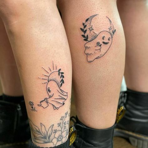 Matching Tattoos Goth, Spooky Best Friend Tattoos, Dino Tattoos, Matching Disney Tattoos, Bestie Tats, Best Friend Tattoo Ideas, Friend Tattoo Ideas, Sister Tats, Friends Tattoos