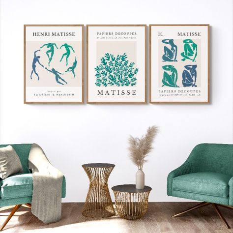 This set is on sale on Etsy. Please click the link above to see the listing. Teal green Matisse print set, modern, mid-century posters, teal gallery wall set, digital download, printable wall arts, square sizes available, suitable for living room, dinning room, kitchen, entryway, etc. Green Matisse, Sky Printable, Blue Matisse, Teal Color Palette, Matisse Print, Iconic Artwork, Prints Set Of 3, Matisse Prints, Modern Abstract Wall Art