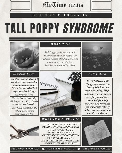 Have you ever experienced this and not realized tall poppy syndrome was the root cause? Here is an article to read more about it. https://metimementality.com/blogs/news/tall-poppy-syndrome-actually-has-a-higher-negative-effect-on-women-why-is-this Insecure People, Social Norms, Ourselves Topic, Leadership Roles, Career Growth, Personal Goals, Achieve Success, An Article, New Job