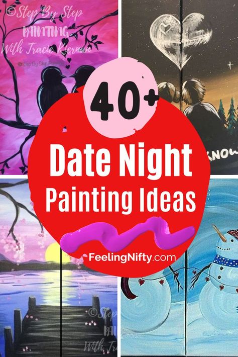 Partner Canvas Painting Ideas, Couples Painting Date Night, Couple Diy Painting Ideas, At Home Couples Paint Night, Paint Night Ideas Couples, Painting With A Twist Ideas For Couples, Valentine Canvas Painting For Couples, Acrylic Painting For Couples, At Home Painting Date Night