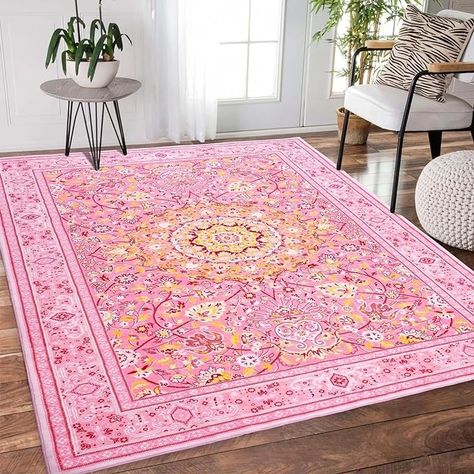 Amazon.com: HOMETHIC 8x10 Area Rugs Machine Washable Boho Rug Oriental Floral Soft Indoor Carpet Low Pile Non Slip Large Rugs for Living Room Bedroom Office Dining Room Decor Aesthetic, Hot Pink : Home & Kitchen Aesthetic Hot Pink, Colorful Boho Rugs, Farmhouse Entryway, Room Decor Aesthetic, Pink Living Room, Office Dining Room, Indoor Carpet, 5x7 Area Rug, Big Rugs