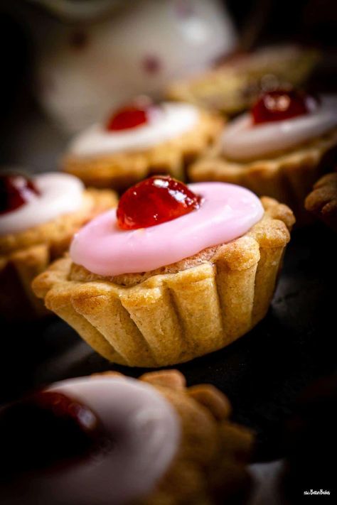 Cherry Bakewell Tarts Tarts Aesthetic, Cherry Bakewell Tart, Bakewell Tarts, Mini Lemon Meringue Pies, Almond Frangipane, Tartlets Recipe, Coconut Tart, Cherry Bakewell, Jam Tarts