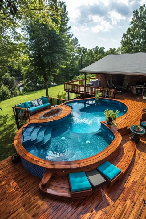 Budget-Friendly Above Ground Pool Deck Ideas Piscina Container, Dream Backyard Pool, Best Above Ground Pool, Outdoor Pool Area, Above Ground Pool Landscaping, Above Ground Pool Decks, Backyard Remodel, Backyard Pool Landscaping, Above Ground Swimming Pools