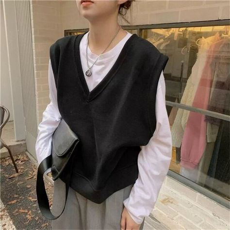 Frenchi Women Black Sleeveless Vest one size Sweater Vest Outfit Black Women, Vest Outfit Black Women, Sweater Vest Outfit Black, Black Sweater Vest Outfit, Black Sweater Vest, Sweater Vest Outfit, Vest Outfit, Vest Outfits, Sleeveless Vest