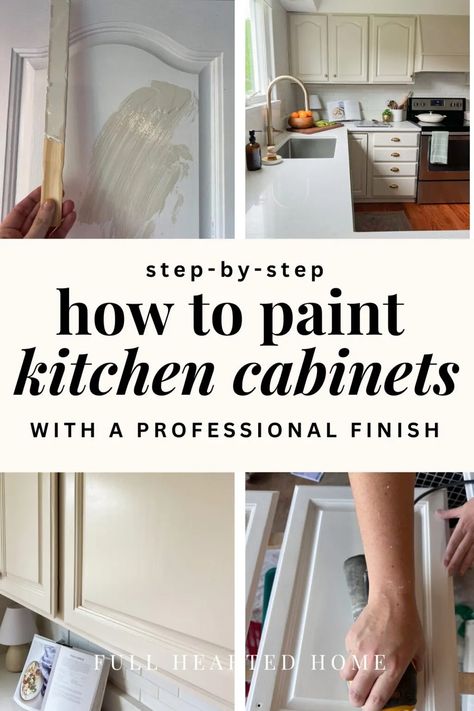 How to Repaint Painted Cabinets for a Professional Finish - Full Hearted Home Diy Kitchen Makeover Ideas, Kitchen Credenza, How To Paint Kitchen Cabinets, Paint Kitchen Cabinets, Wooden Kitchen Cabinets, Yard Diy, Cabinet Painting, Kitchen Decor Inspiration, Furniture Flipping