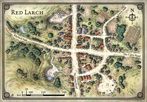 Princes of the Apocalypse; Red Larch (Digital DM & Player Versions) Princes Of The Apocalypse, Fantasy City Map, Village Map, Fantasy Town, Fantasy World Map, Tabletop Rpg Maps, Adventure Map, Rpg Map, Town Map