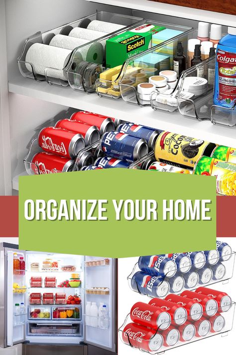 Neat and Organized: Great organizer for fridge, cabinet, pantry, shelves and more. Large capacity: Storage up to 9 standards 12-oz soda or cans. Clear Material: Easy see through what are stored inside the bin. Durable and Sturdy: Unbreakable material is against cracks and breaks. Outer Dimension: 14"L X 5.75"W X 3.5"H --affiliate link Diy Soda Can Storage, Soda Can Storage, Pantry Refrigerator, Fridge Cabinet, Cabinet Pantry, Pantry Shelves, Can Storage, Can Organizer, Kitchen Inspo