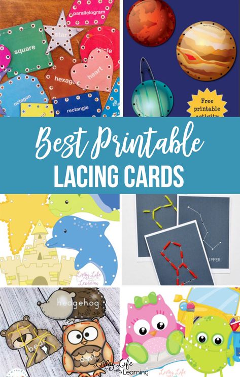 Lacing Cards are a perfect fine motor activity that is easily taken on the road or used as individual activities for kids. These printable versions make it simple to find the perfect ones for your kids! Homeschooling Printables, Fine Motor Activity, Fine Motor Activities For Kids, Lacing Cards, Sewing Cards, Cards For Kids, Tot School, Toddler Fun, Fine Motor Activities