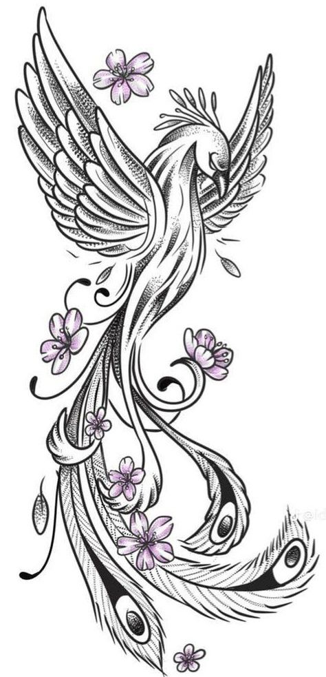 Female Tattoos Thigh, Tattoo Design Drawings Thigh, Phoenix And Dragon Tattoo For Women, Chest To Arm Tattoo Female, Womens Tattoo Stencils, Phoinex Tattoos Women, Phoenix Thigh Tattoo For Women, Arm Tattoo Stencils For Women, Orchid Tattoo Stencil