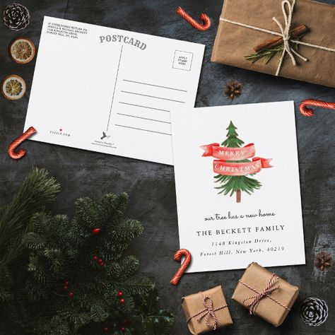 Christmas Tree New Home Moving Announcement Moving Announcement Postcard, New House Announcement, Moving Announcement, Moving Announcements, Change Of Address, New Home, Free Design, Tool Design, Merry Christmas