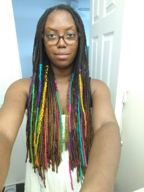 Wrapped my locs in yarn #locs #yarnlocs #rainbowhair Yarn Wrapped Locs, Yarn On Locs, Loc Yarn Wrap, Wrapped Locs, Yarn Locs, Thread Hair Wraps, Short Locs, Yarn Braids, Beautiful Locs