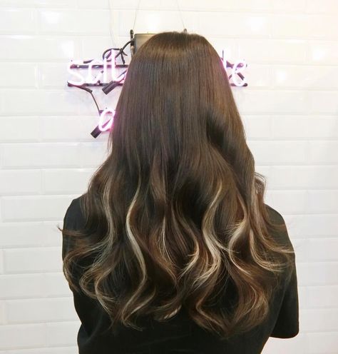 Under Hair Dye Brown, Brown Hair With Dyed Underlayer, Underdye Hair Light Brown, Under Hair Dye Black And Brown, Dark Brown Underneath Light Brown On Top, Granny Hair, Galaxy Hair, Hair Color Streaks, Balayage Hair Blonde