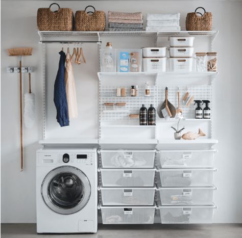 Build Laundry Room, Laundry Room Shelving Ideas, Room Shelving Ideas, Laundry Room Shelving, Ikea Laundry, Declutter Bedroom, Tiny Laundry Rooms, Small Laundry Room Organization, Laundry Solutions