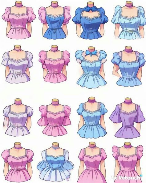 How To Draw A Puffy Dress, How To Draw Puffy Sleeves, Cute Anime Outfits, Animated Clothes, Magical Girl Outfit, Fashion Illustrations Techniques, Fashion Drawing Sketches, Art Outfits, Dress Design Drawing