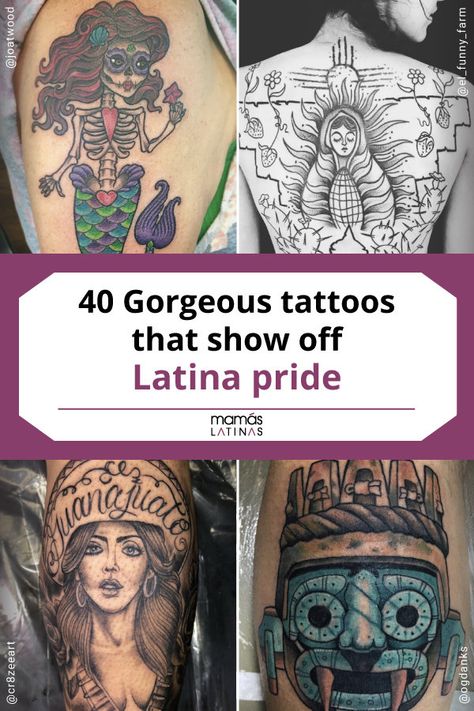 Big Back Tattoos, Latina Tattoo Ideas, Mexican Heritage Tattoos, Latina Tattoo, Spanish Tattoos, Latin Tattoo, Mexico Tattoo, Pretty Flower Tattoos, Mexican Tattoo