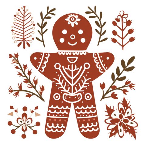 Folk Christmas Art, Christmas Motifs Illustration, Scandinavian Gingerbread, Scandinavian Christmas Illustration, Christmas Ornaments Illustration, Folklore Christmas, Scandinavian Santa, Ornaments Illustration, Christmas Pattern Background