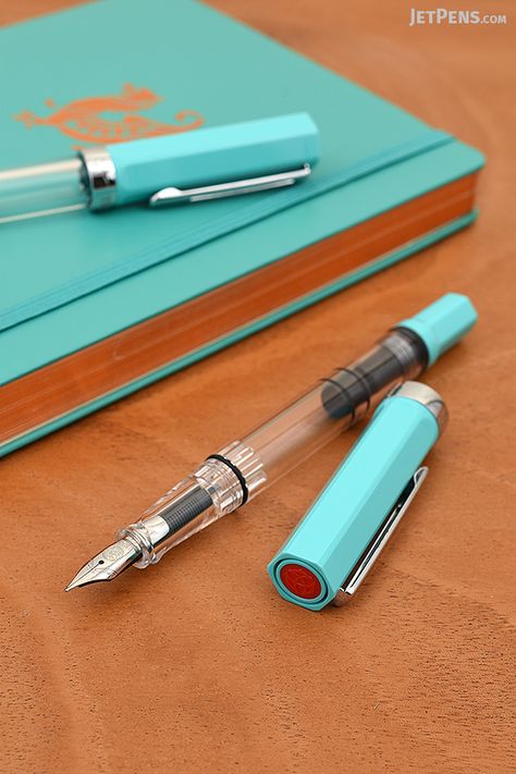 The TWSBI ECO Fountain Pen is now available in limited edition turquoise! This popular pen offers astonishingly high value with a well-made piston filling mechanism, attractive demonstrator styling, and self-serviceable design at an unparalleled price point. Twsbi Eco Fountain Pen, Pens Collection, Twsbi Eco, Stationary Supplies, Pen Collection, New Pen, Pencil Crayon, Ink Pens, Pencil And Paper