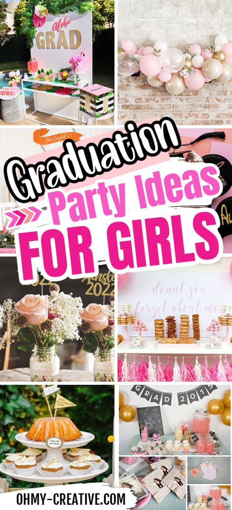 Throw the biggest and best party with these 20 Awesome Graduation Party Ideas For Girls! Senior Girl Graduation Party Ideas, Graduation Party Themes For Girls Ideas, Graduation Party Ideas For Girls Senior, Girls Graduation Party Ideas, Graduation Party Ideas Girl, Elementary Graduation Party Ideas, Girl Graduation Party Ideas, Graduation Party Candy Bar, Graduation Party Appetizers