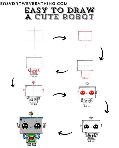 Cute robot drawing Fox Drawing Easy, Minecraft Drawings, Fox Drawing, Fruits Drawing, Drawing Table, Halloween Drawings, Anime Animals, Drawing Tutorial Easy, Food Drawing