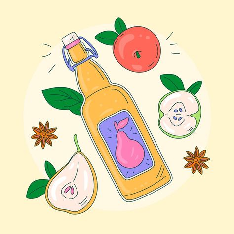 Free Vector | Hand drawn cider illustration Cider Illustration, Beer Packaging Design, Clay Magnets, Apple Art, Beer Packaging, Vector Hand, Hawkeye, Vector Photo, Apple Cider