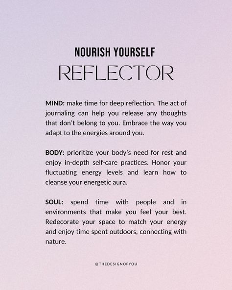 Nourish yourself mind, body, and soul by Energy Type💜 We sometimes forget that health is about the “whole” and not just what we eat and how much we exercise. The mind, body, and soul are the 3 pillars that we must hit in order to feel our best and function optimally! I love combining human design with life design; focusing on the physical, mental, and spiritual components that help us create our dream life when nurtured! Swipe for your energy type and let us know in the comments if there’... Nourish Yourself, Hd Print, Enjoy Time, Mind Body And Soul, Human Design, Life Design, Body And Soul, Energy Level, Make Time